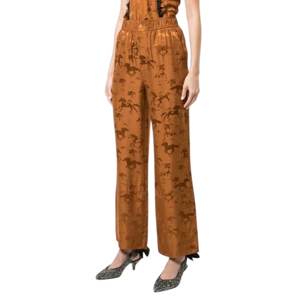 Ganni Pants - Ganni Brown Wide Leg Pants with Relaxed Fit and High Waist